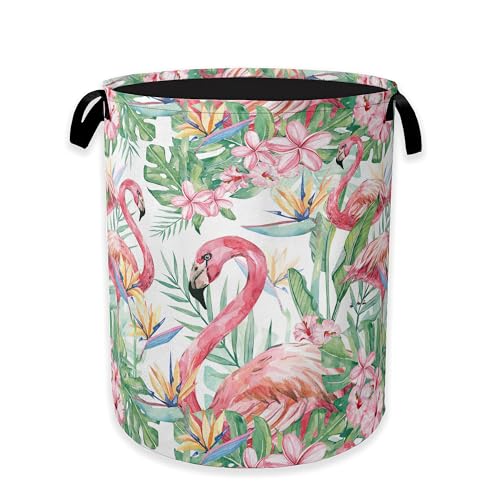 Watercolor Flamingo Laundry Hamper,Tropical Flower Leaves Clothes Hamper for Laundry,Waterproof Oxford Toy Storage Collapsible Hampers for Bedroom, Dorm Room,Bathroom,16x20 Inch - color: Watercolor Flamingo