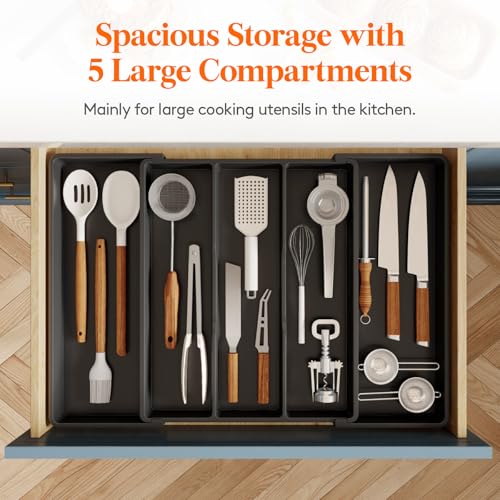 Lifewit Utensil Organizer for Kitchen Drawers, Expandable Cooking Utensil Tray, Adjustable Cutlery Silverware Flatware Holder, Plastic Spatula Tools Storage Divider, 16- 28 x 18.5", Black - color: Black, size: XL(16-28''W x 18.5''D)