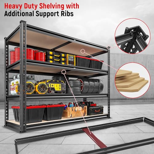 REIBII 40" W Storage Shelves 2000LBS Adjustable Garage Shelving Metal Heavy Duty 4 Tier Garage Shelves 60" H Metal Shelves for Closet Pantry Kitchen Warehouse 40" W × 20''D × 60''H - size: 20"D x 40"W x 60"H