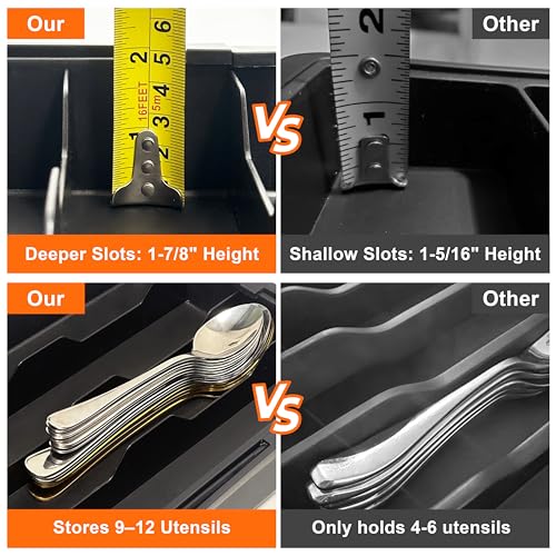Spaclear Silverware Organizer - Expandable Kitchen Drawer Organizer, Utensil Drawer Organizer, Adjustable Plastic Flatware and Cutlery Holder, Kitchen Organizers Storage for Forks Knives, Black - color: Black, size: M(9.5-15.2"w x 12.6-19"d)