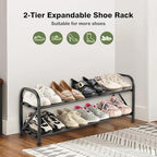 2-Tier Shoe Rack for Closet, 16"-32" Expandable ShoeRack, Adjustable for Entryway Closet Doorway SturdyMetal, Black - color: 2 Layers and 6 Tubes
