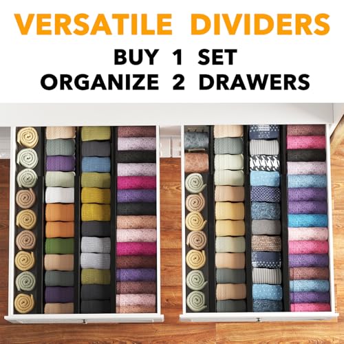 SpaceAid Bamboo Dresser Drawer Dividers 6 Pack, 4.65“ High Adjustable 17“-22” Drawer Organizers, Expandable Organization for Clothing, Clothes, Dressers, Black - color: BLACK, size: 4.65''H, 17''-22''L