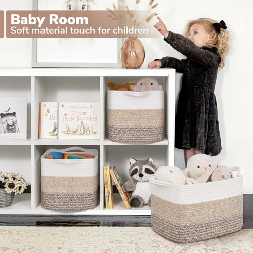 Goodpick Woven Storage Basket, 13"x10"x9" Cotton Rope Organizer for Dog Toys, Books, Stylish Gift Basket with Handles, Small Laundry Baskets for Shelves, Gradient Brown - color: Gradient Brown, size: 13"L x 10"W x 9"H