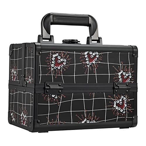 Joligrace Makeup Train Case Portable Makeup Case Organizer 2 Trays Cosmetic Box Storage with Mirror Lockable with Key for Cosmetics Nail Tech Traveling Makeup Travel Box Punk Love Hearts - color: Red Black