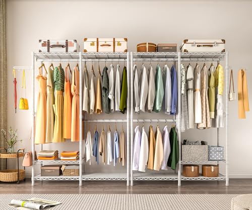 Heavy Duty Garment Rack, Metal Closet Organizers and Storage Clothing Racks 3 Tiers Adjustable Wire Shelving with 2 Hanger Rods and Side Hooks, 44.7" Lx16.5 Wx76.8 H, Max Load 800LBS, White - color: White, size: A1: 3 Tiers with 2 Rods,44.7"L x 16.5"W x 7