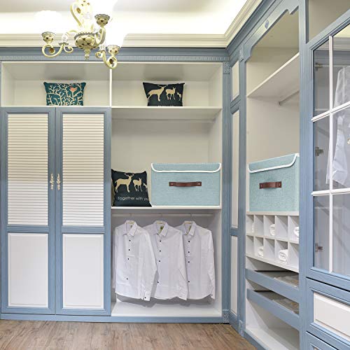 TYEERS Foldable Storage Boxes with Lids 5 Pack Fabric Storage Bins with Lids, Closet Organizers for Clothes Storage, Room Organization, Office Storage, Toys - Aqua Spring - color: Aqua Spring, size: 5-pcs 14.9x9.8x9.8 in
