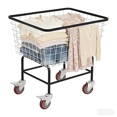 Large Rolling Laundry Cart with Wheels Holds 2 Washer Loads, Wire Laundry Basket, Heavy-Duty Steel Storage Basket with Galvanized Finish, for Commercial or Home Laundry - size: 2 Washer Loads