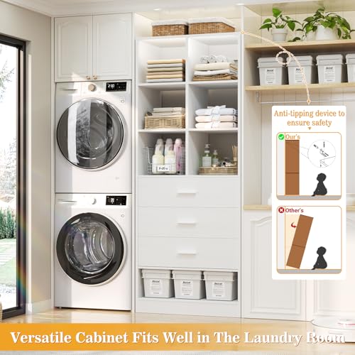 Homieasy Closet System Organizer with 3 Drawers and Partition Storage, Freestanding Wardrobe Organizer Modular with Shoe Shelf, Expandable for Walk-in or Reach-in Closets, White
