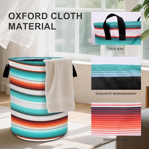 Mexican Serape Stripe Laundry Basket Foldable Oxford Cloth Tote Bag Laundry Hamper Clothes Storage Bucket Organizer For Bathroom/Laundry Storage/Bedroom 19.6x15.7 Inch - color: Mexican Serape Stripe