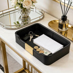 Luxury Leather Valet Tray,Jewelry Tray,Desktop Storage Organizer,Caddy Holder for Cosmetic,Jewelry,Watch,Keys,Phone,Wallet,Remote Controller,Pen, (black) - color: black