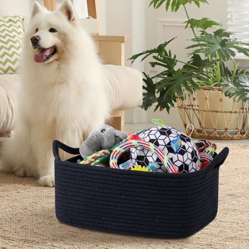 OIAHOMY Woven Basket, Gift Basket Empty with Gift Bags and Ribbons, Rope Baskets for Baby Showers, Storage Baskets with Handles for Nursery, Pet Toy Organizer - Navy Blue - color: Navy Blue, size: Medium: 13.5L*10W*6H