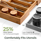 keechee Carbonized Bamboo Kitchen Drawer Organizer, 10 Slots Expandable Silverware Organizer, Utensil Holder & Cutlery Tray, 2.2" Deep for Extra Capacity, Non-Slip Feet Included - size: 10 Slots（Expandable）