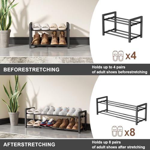 2-Tier Expandable Shoe Rack,Adjustable Shoe Shelf Storage Organizer Heavy Duty Metal Free Standing Shoe Rack for Entryway Closet Doorway (Black) - size: 2 Tier