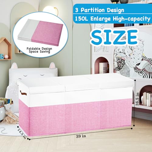 Large Toy Box Chest,Toy Storage Organizer,Storage Bins with Lids,Stuffed Animal Storage,Toy Bins for Kids,Toddlers,Baby,Girls,Nursery,Living room,playroom(Pink) - color: Pink