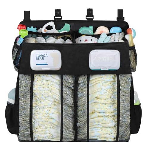 Accmor Changing Table Diaper Organizer, Hanging Diaper Caddy Organizer Stacker for Cribs Changing Table Playard Wall Baby Essentials Storage, Black - style: Double Enlarged-Black