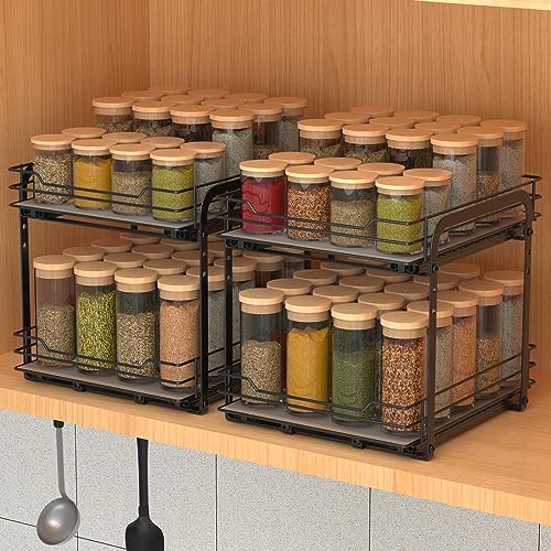 BOIVSHI 2-Tier Spice Rack, Pull Out Cabinet Organizer Spice Racks Height Adjustable Heavy Duty Metal Basket for Inside Cabinets & Pantry Closet(9.5''Wx10.5''Dx9.5''H) - size: 2 Tier,9.5''Wx10.5''Dx9.5''H