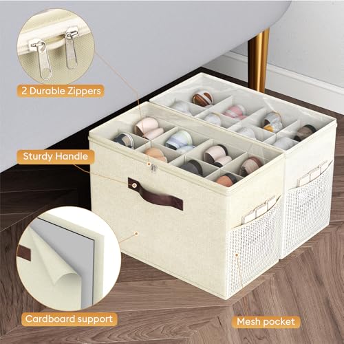 Budding Joy 2 Pack Shoe Organizer for Closet, Clear Foldable Shoe Storage Containers Adjustable Dividers Fits 16 Pairs,Shoe Storage Bins Baskets Boxes with Reinforced Handles Beige Yellow Beige - color: beige+beige-yellow