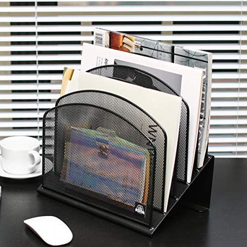 Delifox 2 Pack Inclined Desk File Organizer, 5 Slot Desktop File Folder Holder Document Holder Sorter Organization and Accessories for Office School Classroom - color: Black, size: 2Pack