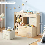 Toy Organizer and Stuffed Animals Storage, All-in-One Toy Shelf with Stuffed Animal Holder, 2 Drawers, Movable Toy Chest & Top Shelf, Solid Wood Bedroom Toy Storage Organizer - style: Burlywood+stuffed Animal Shelf