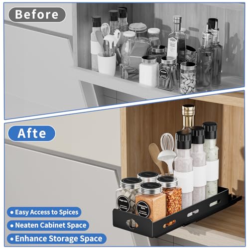 BOIVSHI Pull Out Spice Rack Organizer for Cabinet, Heavy Duty Spice Organizer for Cabinet, Vertical Spice Rack for Kitchen, Cabinet, Pantry, Cupboard (4.2''Wx10.5''Dx2.8''H, Metal Black) - size: 4.2''Wx10.5''Dx2.8''H,1 Tier
