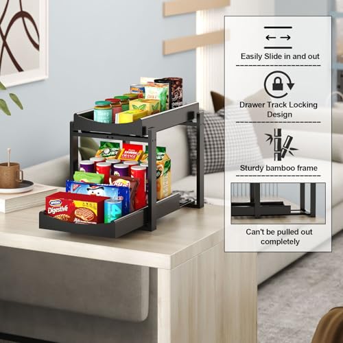 MHXW SXPN Bamboo Under Sink Organizer and Storage, Pull Out Cabinet Organization, 2 Tier Vertical Slide Out Undersink Storage Shelf, Organizer Shelves for Kitchen Bathroom Medicine (Black, 2 Pack) - color: Black, size: 2 Pack