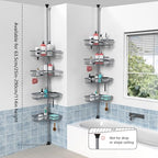 KEGII 4-Tier Corner Shower Caddy Tension Pole - Adjustable Shower Tension Rod Organizer, Floor to Ceiling Shower Caddy 25-114.2 inch, Shower Towel Rack Corner Waterproof, Light Gray - style: Tension Caddy - Light Gray