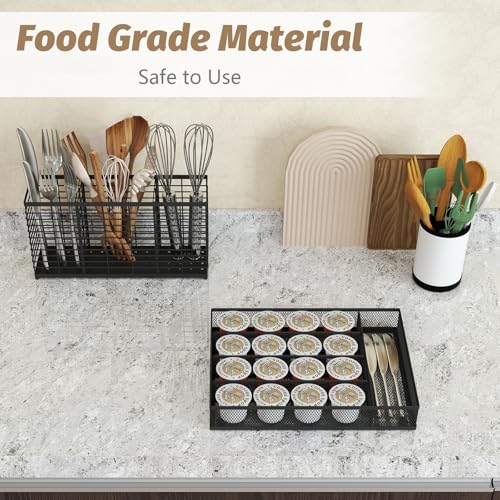 Sedegn Silverware Organizer Metal Mesh, Small Drawer Organizer, Utensil Cutlery Tray for kitchen drawers, Flatware Organizer with 5 Compartment, Black(9.3"*12.6") - color: Black, size: 9.3"*12.6"