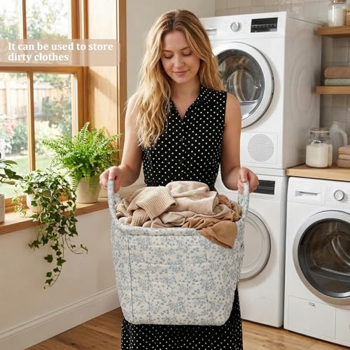 Floral Fabric Storage Basket Car Interior Storage Basket Underwear Sundries Laundry Baskets Supplies Home Organizer Bag (Blue) - color: blue