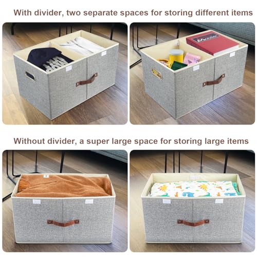 TYEERS Extra Large Collapsible Storage Bins with Lids and Compartments, Organizing Bins for Closet Storage, Clothes Storage, Cube Organizer for Home Office Storage - 2 Pack - Gray - color: Grey, size: 2-Pack 21.7x13x11.8 in