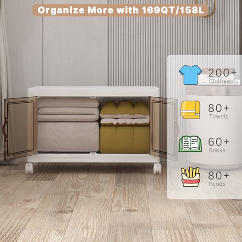 UAMFURI Extra Large Stackable Storage Bins with Lids & Wheels, Foldable Plastic Storage Bins (1, White, 30"×20"×18") - color: white, size: 1PACK-30"W20"D18H"