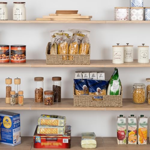 StorageWorks Pantry Baskets for Organizing, Seagrass Storage Baskets for Shelves with Built-in Handles, Pantry Organizers and Storage, Set of 2 (Large and Medium) - color: Natural(Seagrass), size: 15¾"L x 11"W x 7½"H + 14¼"L x 9¾"W x 6¾"H