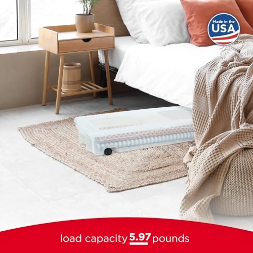 Rubbermaid 70 Quart Under the Bed Low Profile Storage Boxes with Dual Hinged Lids and Easy Rolling Caster Wheels, Clear, 2 Pack - size: Under the Bed - 2 Pack