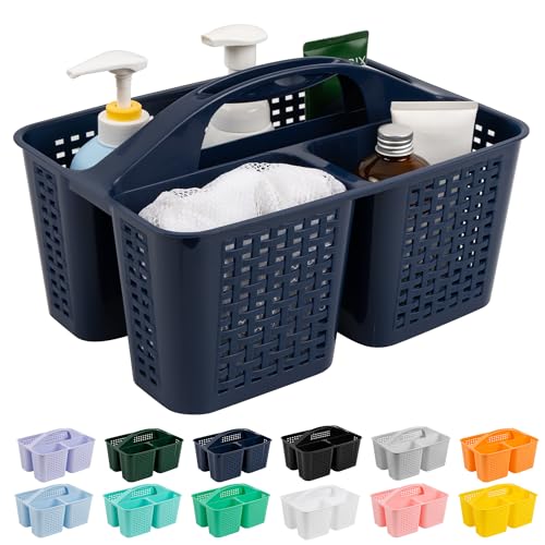 Tiawudi Portable Shower Caddy, Caddy Organizer with Handle, Plastic Shower Basket Hold Soap, Shampoo, Hair Supplies and Beauty Products, Cleaning Supplies Organizer for Home, Dorm, Shelf and Cabinet - color: Dark Blue