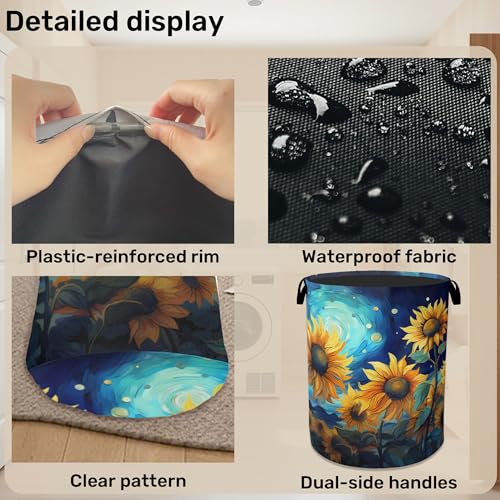 Starry Sky Sunflower Laundry Basket - Heavy Duty 60L Dirty Clothes Organizer, Water Resistant Foldable Hamper for Men Women - color: Starry Sky Sunflower