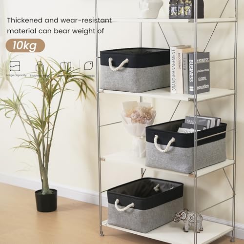 Large Storage Baskets- 15.7x11.8x8.26 inch Storage Bins for Shelves and Closet Organizing, Foldable Fabric Bin for Home Organization Clothes and Laundry (3-Pack, Black&Gray) - color: Black/Gray-3P, size: 15.7inX11.8inX8.26in-3P