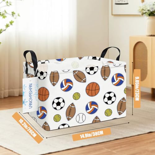 LANGYASHAN Rectangular Storage Bin Collapse Canvas Fabric Cartoon Storage Basket with Handles for Organizing Home Kitchen Boys and Girls Toys Office Closet Shelf Baskets (Rec Colorful Balls) - color: Rec Colorful Balls