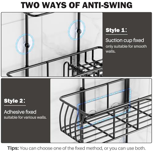 Epicano Shower Caddy Hanging, Anti-Swing Over Head Shower Caddy Rustproof with Hooks for Towels, Sponge and More, Matte Black - color: Matte Black