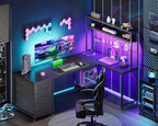 AODK L Shaped Desk Gaming Desk with LED Light & Power Outlet, 59 Inch Reversible L Shaped Computer Table with 4 Drawers for Home Office, Black - color: Black, size: 59 inch