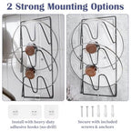 4-Pack Pot Lid Organizer – Heavy-Duty Metal Total 12 Tier Lid Rack for Cabinet, Wall, or Door, No-Drill Adhesive Mount – Space-Saving Kitchen Storage (Black)