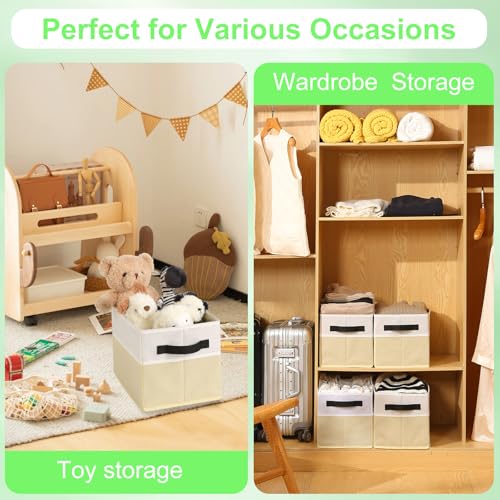 Large Shelf Storage Bins [4 Pack],Decorative Collapsible Storage Basket,Fabric Closet Organizer and Home Storage Cubes with Handles for Organizing Books, Clothes, Toys, Nursery（Beige） - color: Beige 4 Pack
