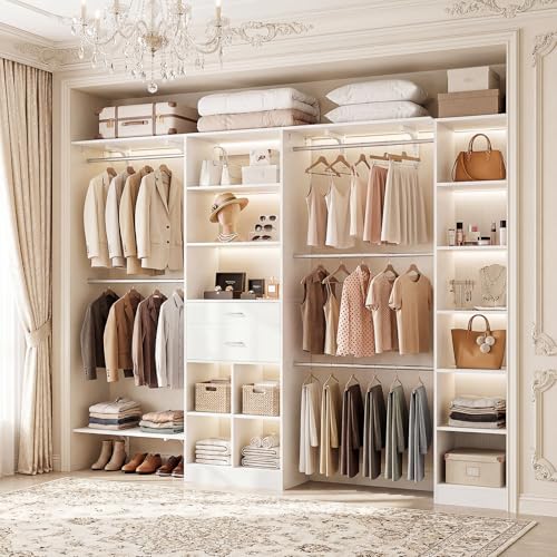 Besiost Closet System - 9.4FT/112" Closet Organizer System with Wooden Drawers,Closet Systems for Walk-In Closets with Hang Rods and Open Cabinet - color: White, size: 9.4FT
