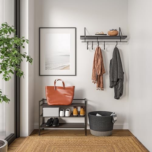 Seville Classics Sturdy Freestanding Storage Shelf for Bedroom, Closet, Entryway, Dorm Room Organizer Stackable Durable Metal Shoe Rack Espresso Slat, 3-Tier (NEW MODEL) - color: Espresso Slat, size: 3-Tier (NEW MODEL)