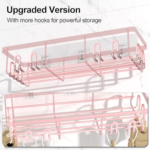 Getsrichfc Shower Caddy Adhesive, Rustproof Shower Shelves for Inside Shower, Large Capacity Bathroom Organizers and Storage, Shower Storage with Removable Hooks, No Drill Bathroom Accessories Pink - color: Pink