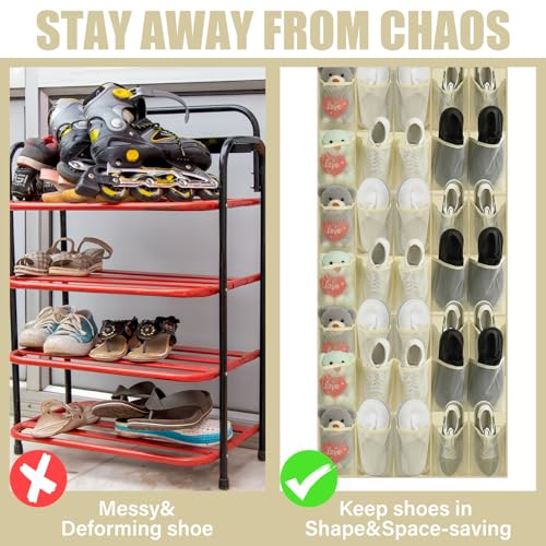 Windyun 2 Pack 40 Over the Door Shoe Organizers Large Mesh Pocket Hanging Shoe Rack for Closet Nonslip Behind Door Storage Holder Back to School Organizer for Dorm Room College Storage (Beige) - color: Beige