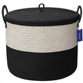 21" x 18"Extra Large storage baskets,Eco-friendly rope baskets with lid,blanket basket living room with lid,hampers for bedroom,big,round, Black 115L - color: White & Black