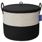 21" x 18"Extra Large storage baskets,Eco-friendly rope baskets with lid,blanket basket living room with lid,hampers for bedroom,big,round, Black 115L - color: White & Black