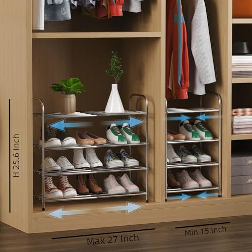 4 Tier Expandable Shoe Rack for Closet, Stainless Steel Shoe Shelf, Strong Weight Capacity Shoes Organizer, Easy to Install and Saving Space Standing Shelf with Sturdy Frame(4 Tier) - size: 4 Tier