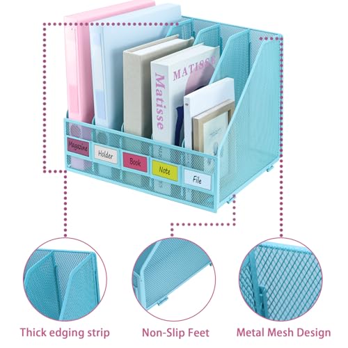Desk Organizers, Metal Magazine File Holder with 5 Vertical Compartments Rack Binder File Organizer for Office Supplies, Home Workspace - Blue - color: Blue, size: 5 Compartments