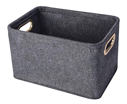 Collapsible Storage Bins Foldable Felt Fabric Storage Basket Organizer Boxes Containers with Handles Metal Handles for Nursery Toys,Kids Room,Clothes,Towels,Magazine - color: Dark grey, size: 13.9L×9.6W×8.2H
