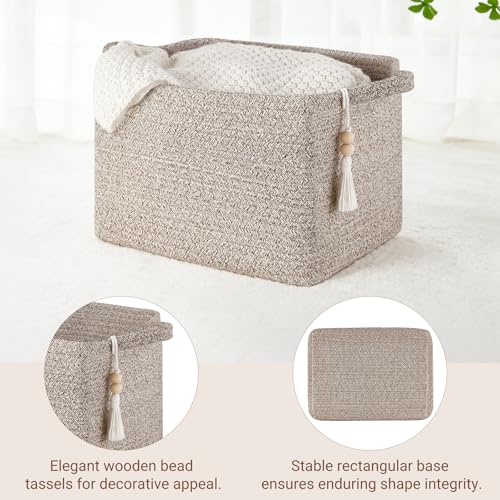 Mkono Woven Storage Basket, Cube Cotton Rope Basket for Shelves, Clothes, Toys, Towels, Books, Rectangle Bin with Handles for Organizing, Decorative Gift, 13'' x 10'' x 9'', Brown (1 Pack) - color: Brown